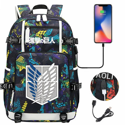 Anime USB Boy Girl Book School Bag Large Capacity Teenagers Student Schoolbags Women Men Travel Laptop Backpack Attack on Titan