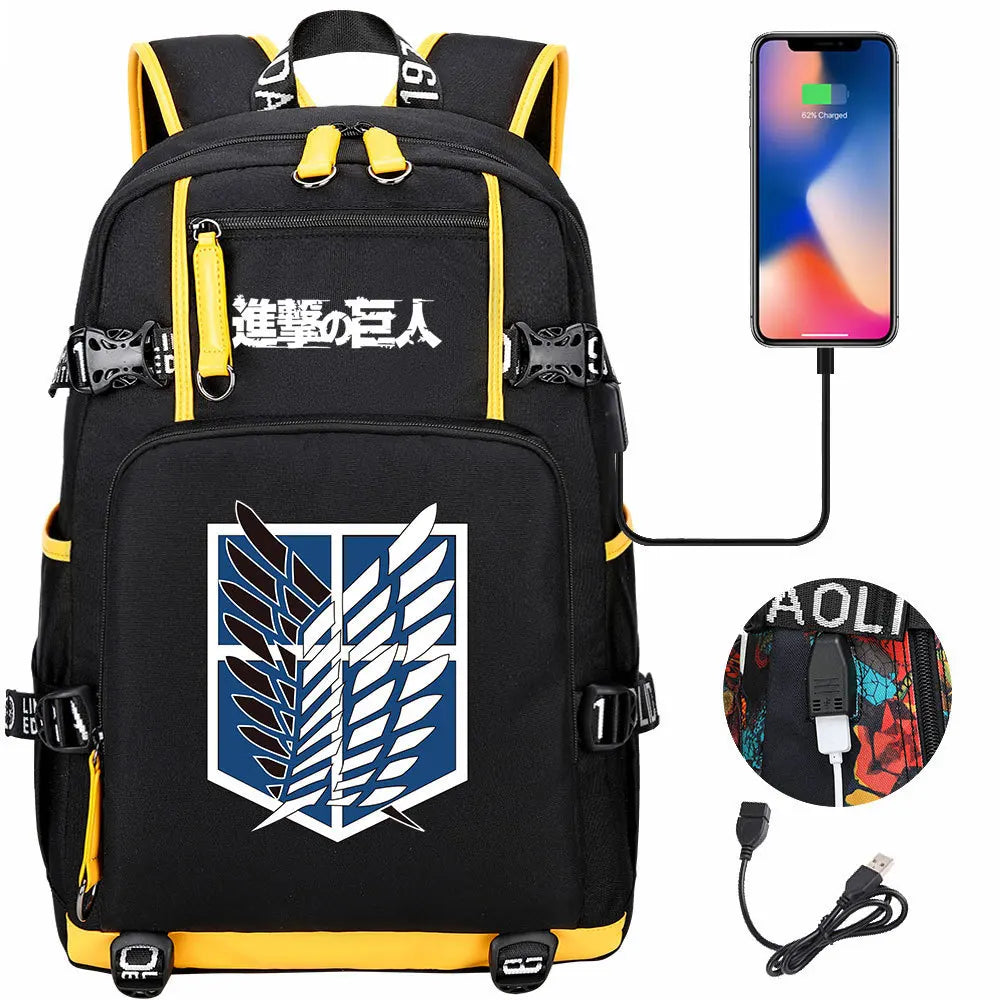 Anime USB Boy Girl Book School Bag Large Capacity Teenagers Student Schoolbags Women Men Travel Laptop Backpack Attack on Titan