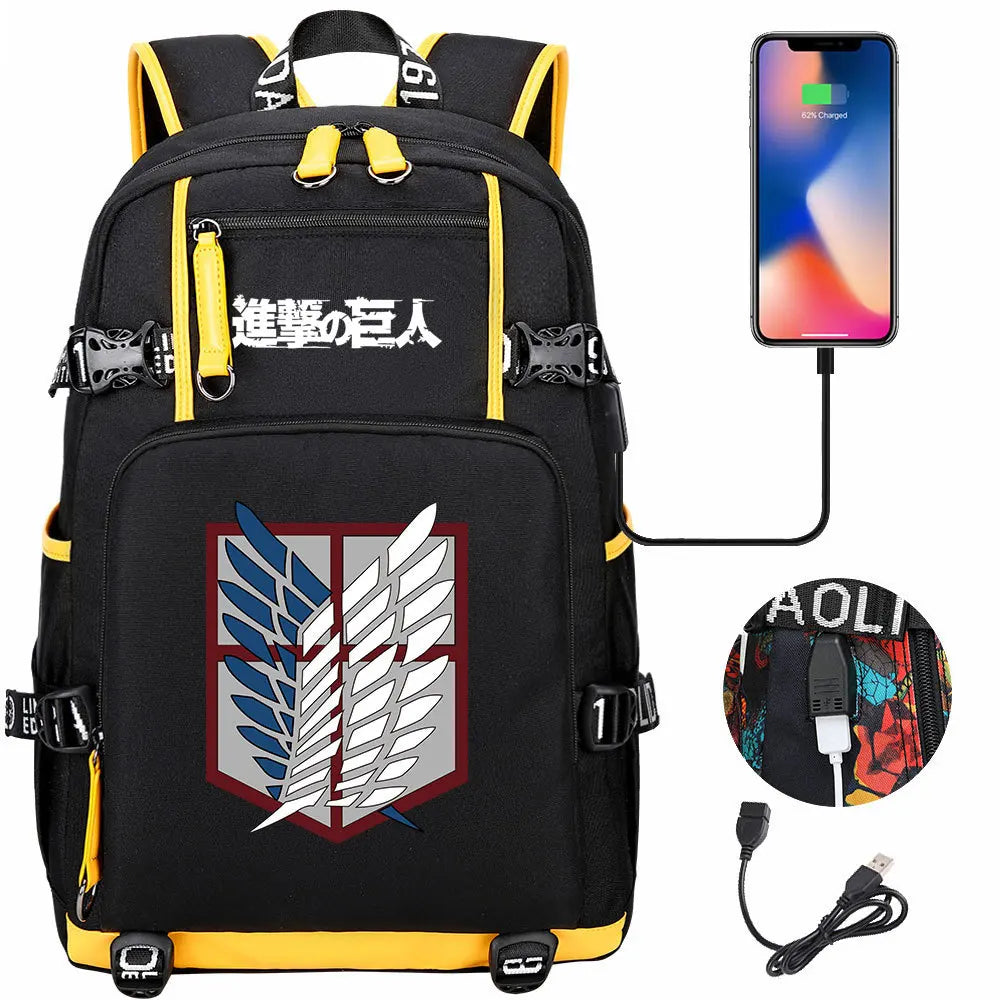 Anime USB Boy Girl Book School Bag Large Capacity Teenagers Student Schoolbags Women Men Travel Laptop Backpack Attack on Titan