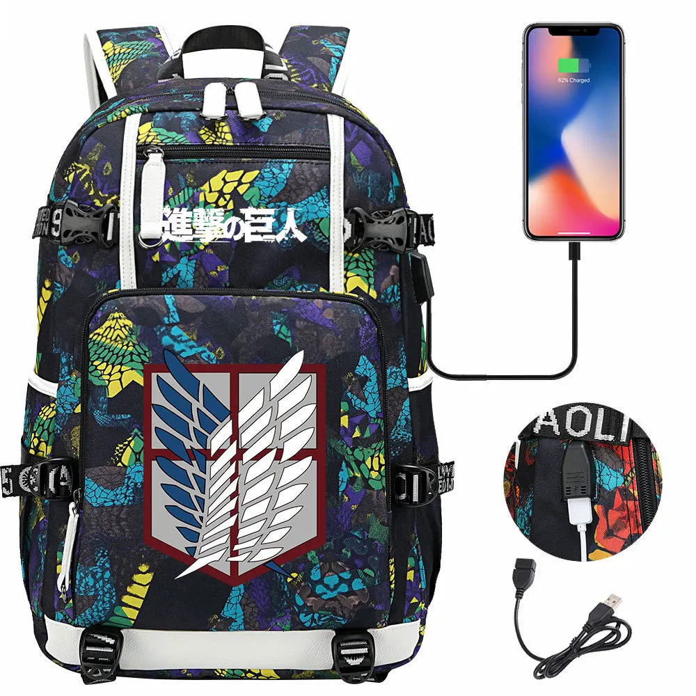 Anime USB Boy Girl Book School Bag Large Capacity Teenagers Student Schoolbags Women Men Travel Laptop Backpack Attack on Titan