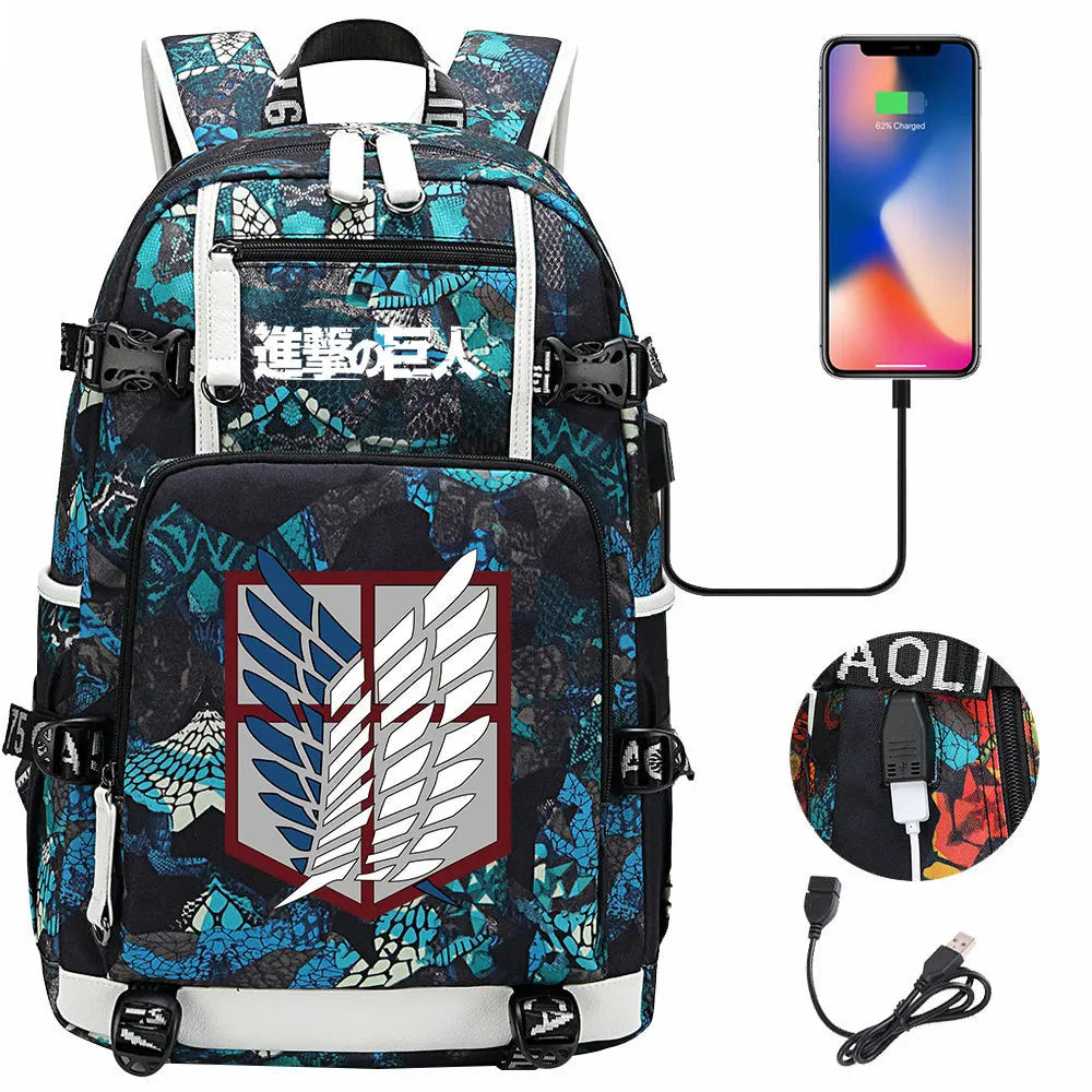 Anime USB Boy Girl Book School Bag Large Capacity Teenagers Student Schoolbags Women Men Travel Laptop Backpack Attack on Titan