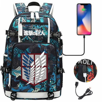 Anime USB Boy Girl Book School Bag Large Capacity Teenagers Student Schoolbags Women Men Travel Laptop Backpack Attack on Titan