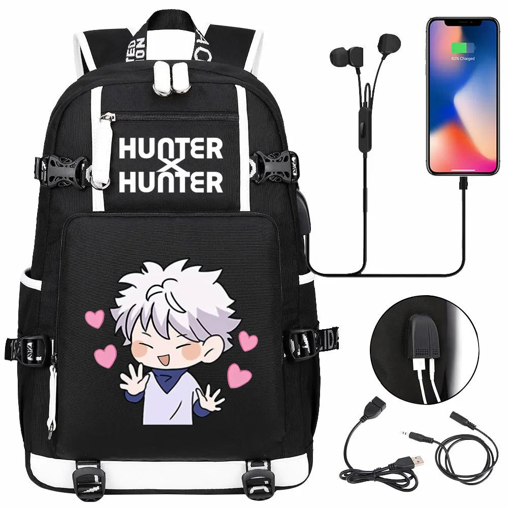 Anime USB Boy Girl Kid School Book Bags Large Capacity Teenagers Student Schoolbags Women Men Laptop Backpack Hunter×Hunter