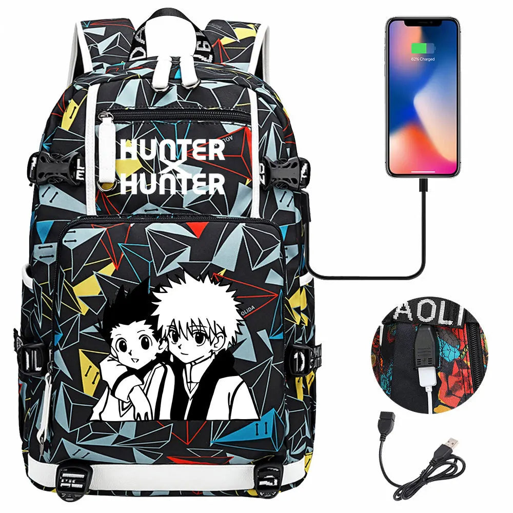 Anime USB Boy Girl Kid School Book Bags Large Capacity Teenagers Student Schoolbags Women Men Laptop Backpack Hunter×Hunter