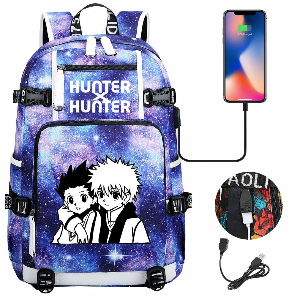 Anime USB Boy Girl Kid School Book Bags Large Capacity Teenagers Student Schoolbags Women Men Laptop Backpack Hunter×Hunter