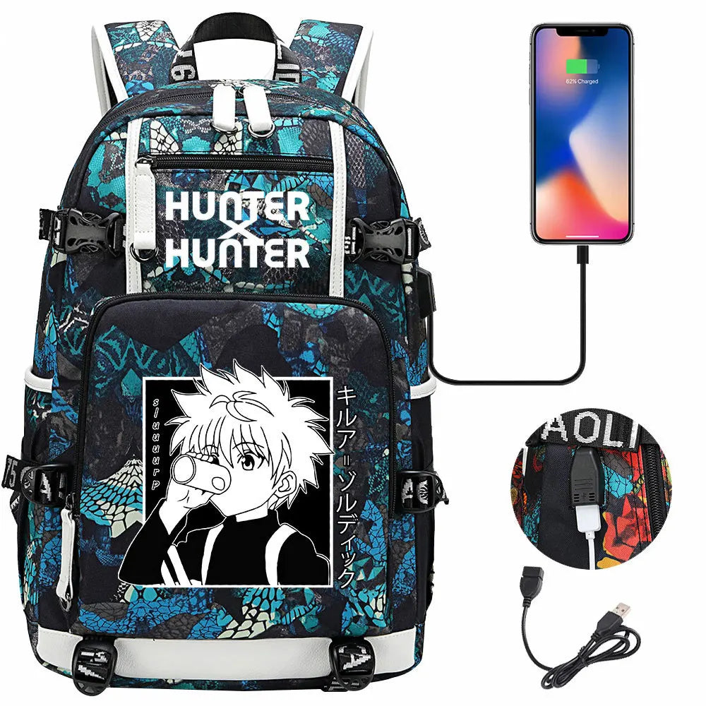 Anime USB Boy Girl Kid School Book Bags Large Capacity Teenagers Student Schoolbags Women Men Laptop Backpack Hunter×Hunter