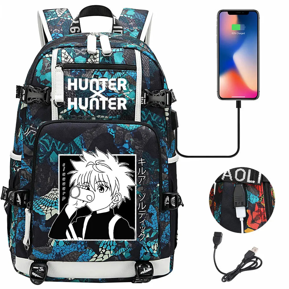 Anime USB Boy Girl Kid School Book Bags Large Capacity Teenagers Student Schoolbags Women Men Laptop Backpack Hunter×Hunter
