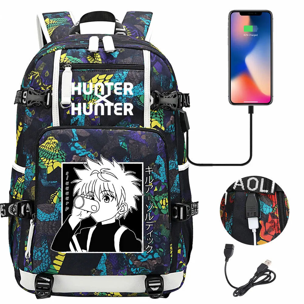 Anime USB Boy Girl Kid School Book Bags Large Capacity Teenagers Student Schoolbags Women Men Laptop Backpack Hunter×Hunter