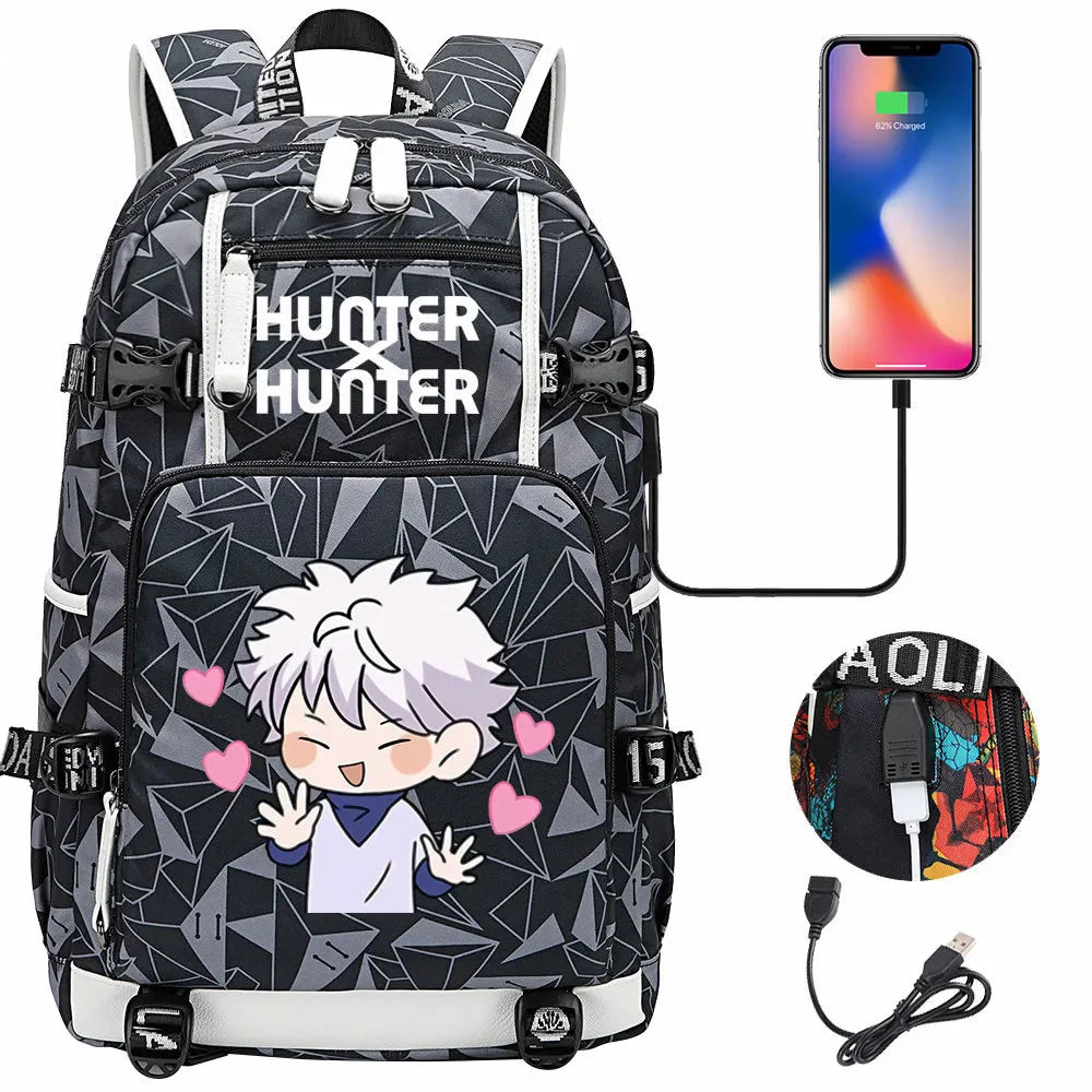 Anime USB Boy Girl Kid School Book Bags Large Capacity Teenagers Student Schoolbags Women Men Laptop Backpack Hunter×Hunter