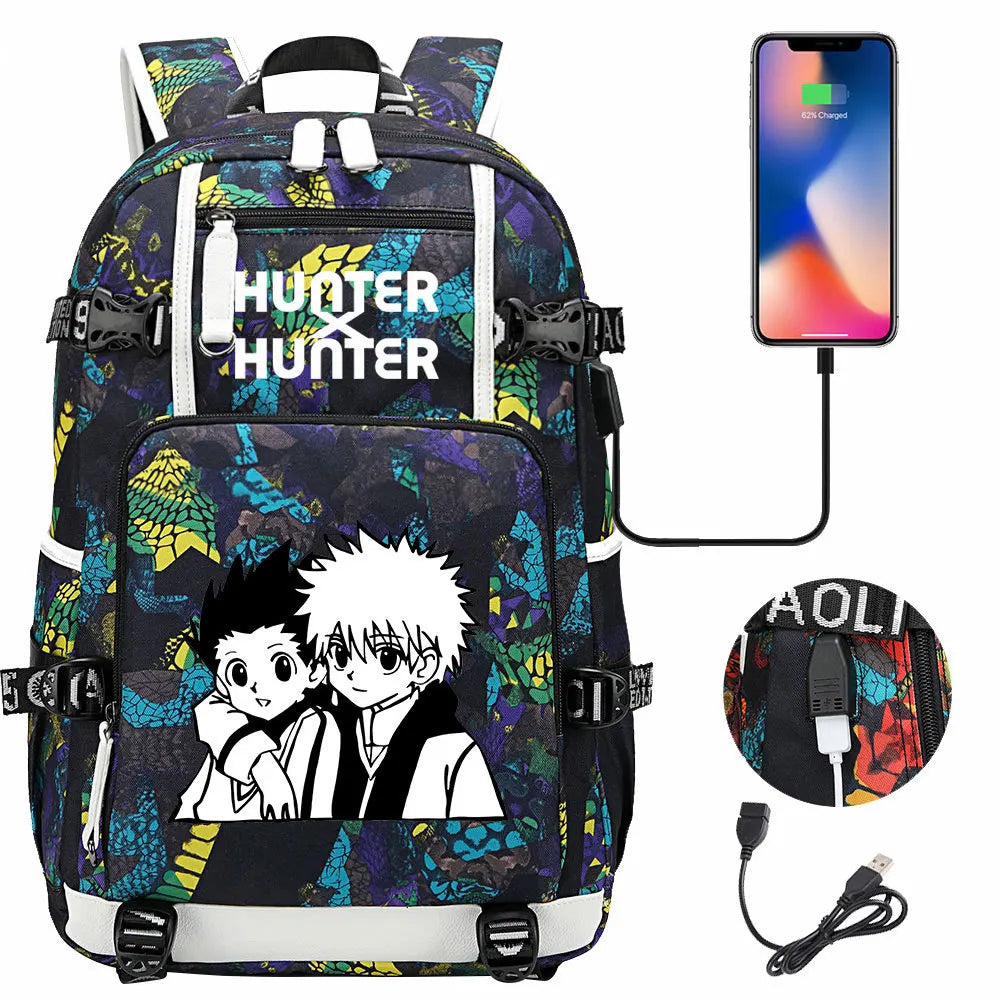 Anime USB Boy Girl Kid School Book Bags Large Capacity Teenagers Student Schoolbags Women Men Laptop Backpack Hunter×Hunter