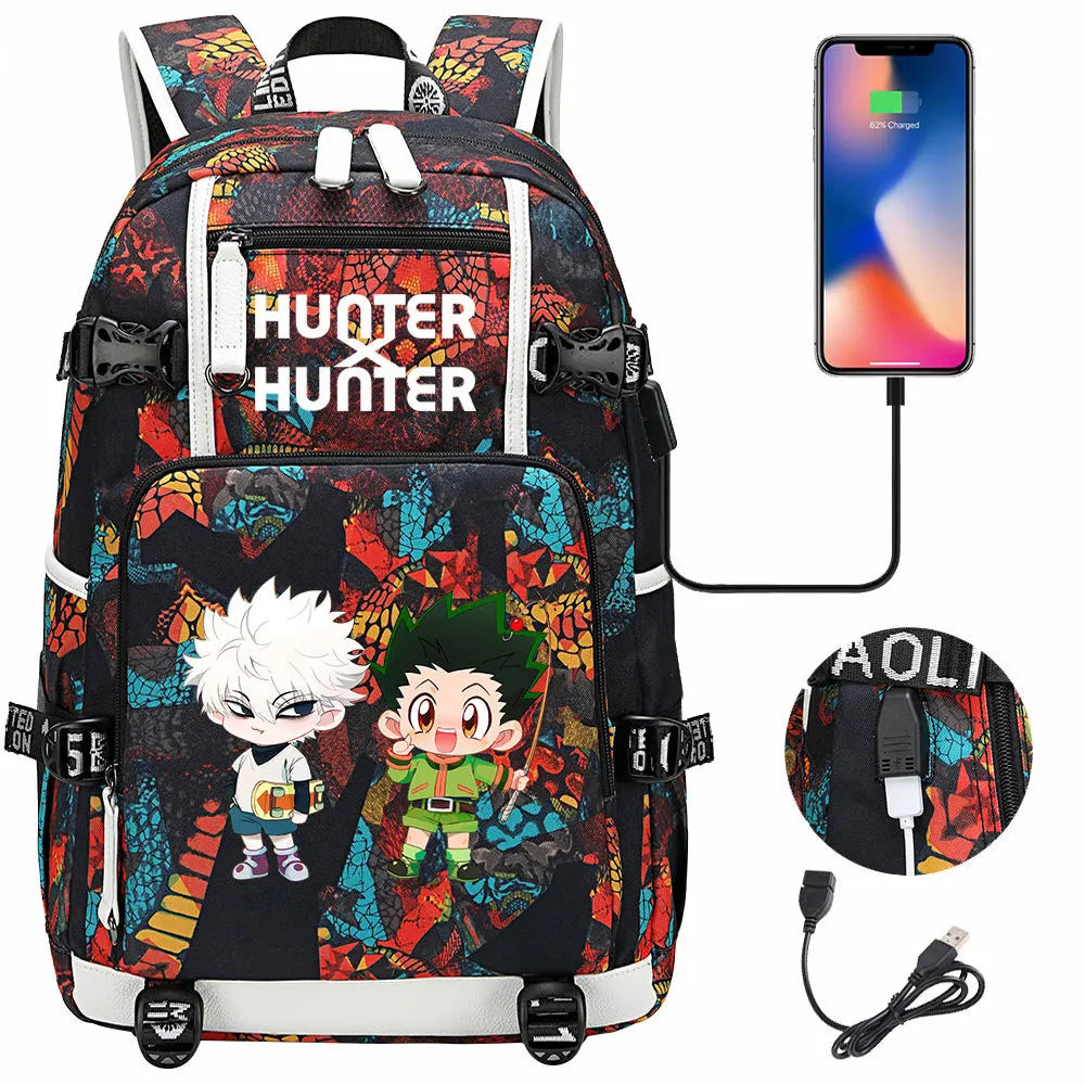 Anime USB Boy Girl Kid School Book Bags Large Capacity Teenagers Student Schoolbags Women Men Laptop Backpack Hunter×Hunter