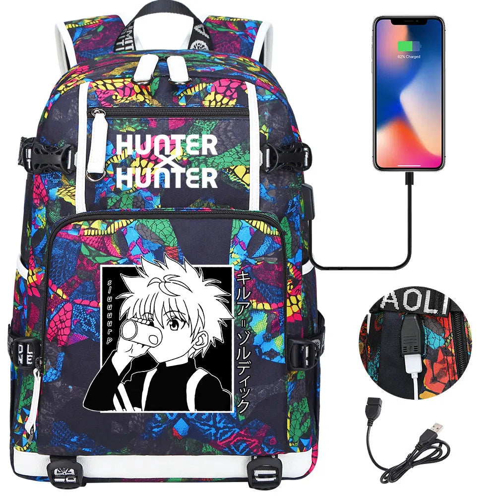 Anime USB Boy Girl Kid School Book Bags Large Capacity Teenagers Student Schoolbags Women Men Laptop Backpack Hunter×Hunter