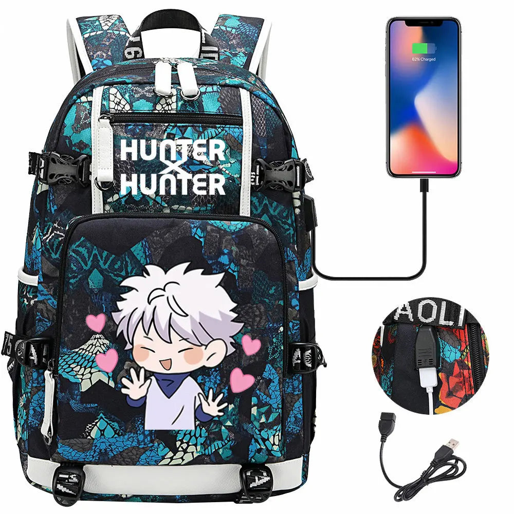 Anime USB Boy Girl Kid School Book Bags Large Capacity Teenagers Student Schoolbags Women Men Laptop Backpack Hunter×Hunter