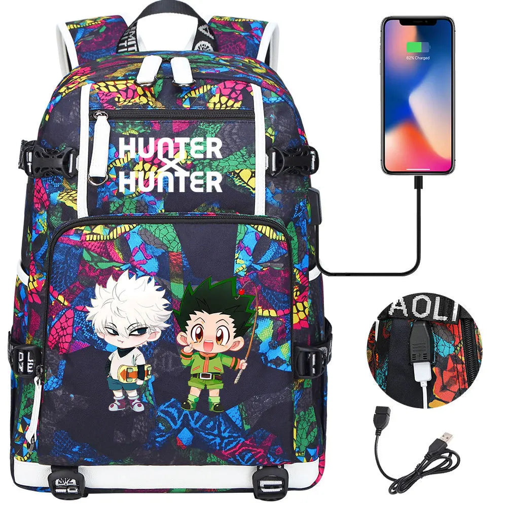 Anime USB Boy Girl Kid School Book Bags Large Capacity Teenagers Student Schoolbags Women Men Laptop Backpack Hunter×Hunter