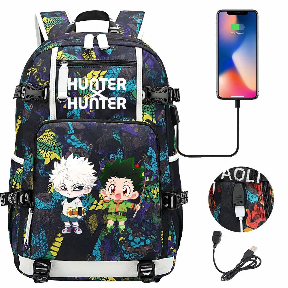 Anime USB Boy Girl Kid School Book Bags Large Capacity Teenagers Student Schoolbags Women Men Laptop Backpack Hunter×Hunter