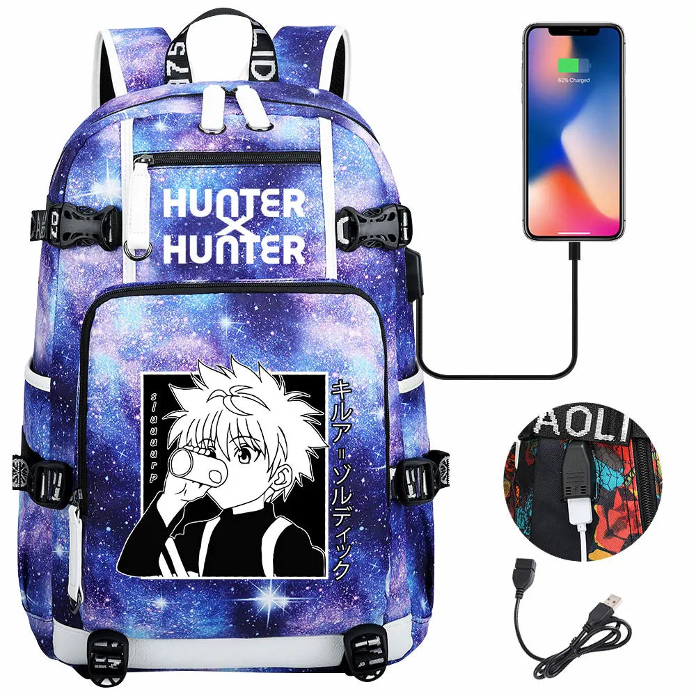 Anime USB Boy Girl Kid School Book Bags Large Capacity Teenagers Student Schoolbags Women Men Laptop Backpack Hunter×Hunter