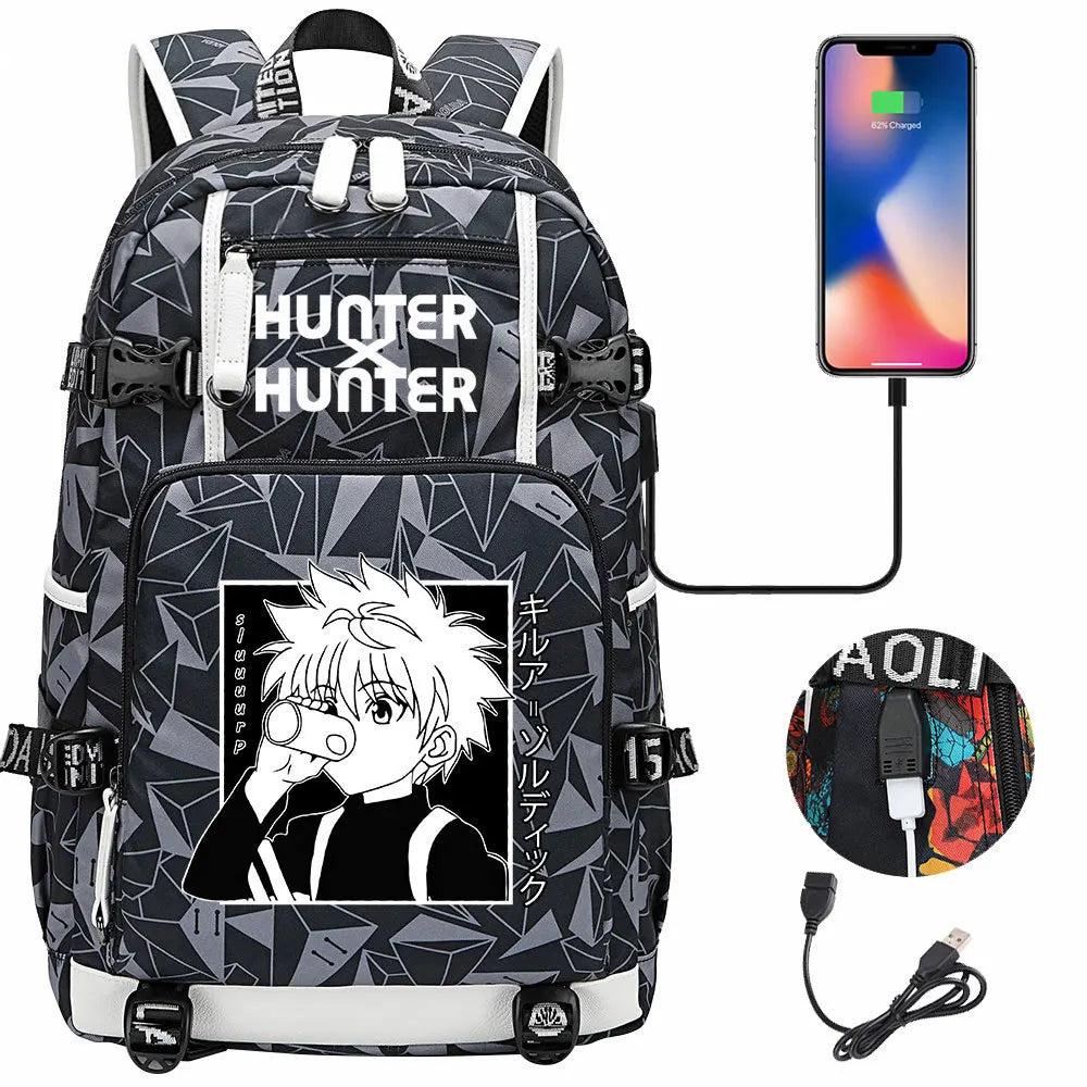Anime USB Boy Girl Kid School Book Bags Large Capacity Teenagers Student Schoolbags Women Men Laptop Backpack Hunter×Hunter