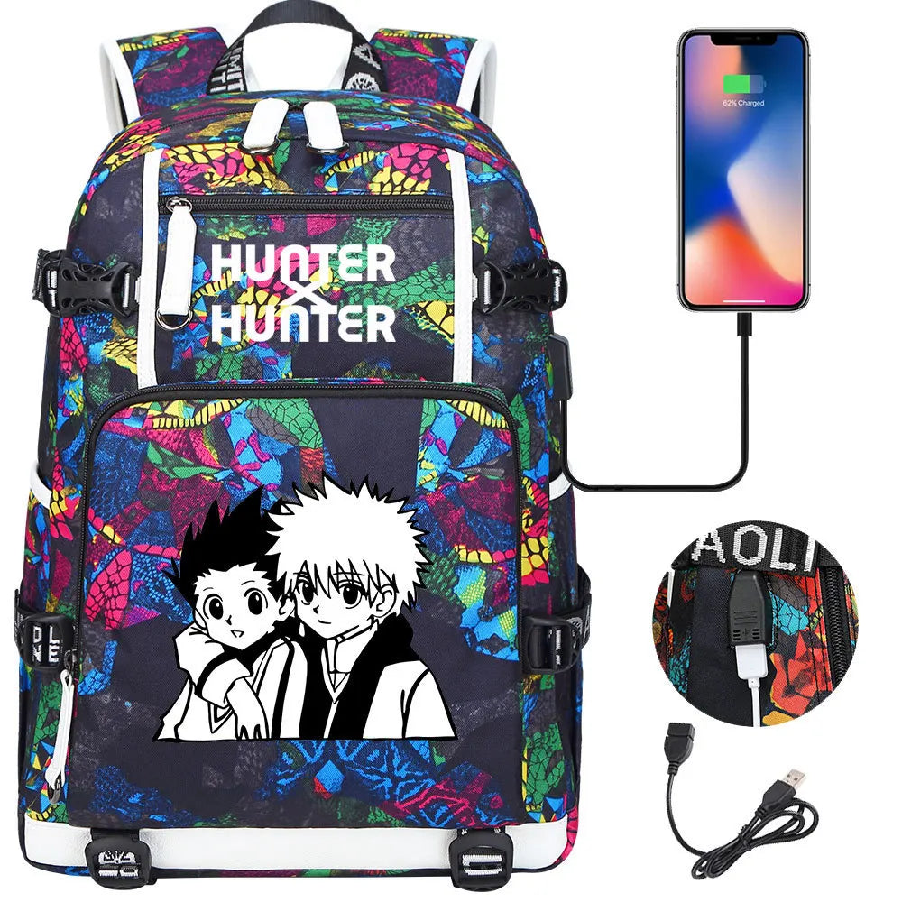 Anime USB Boy Girl Kid School Book Bags Large Capacity Teenagers Student Schoolbags Women Men Laptop Backpack Hunter×Hunter