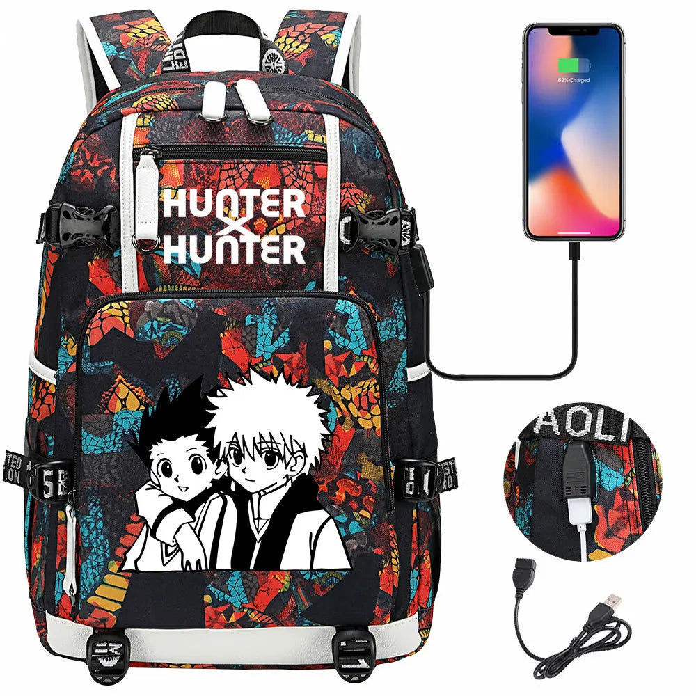 Anime USB Boy Girl Kid School Book Bags Large Capacity Teenagers Student Schoolbags Women Men Laptop Backpack Hunter×Hunter