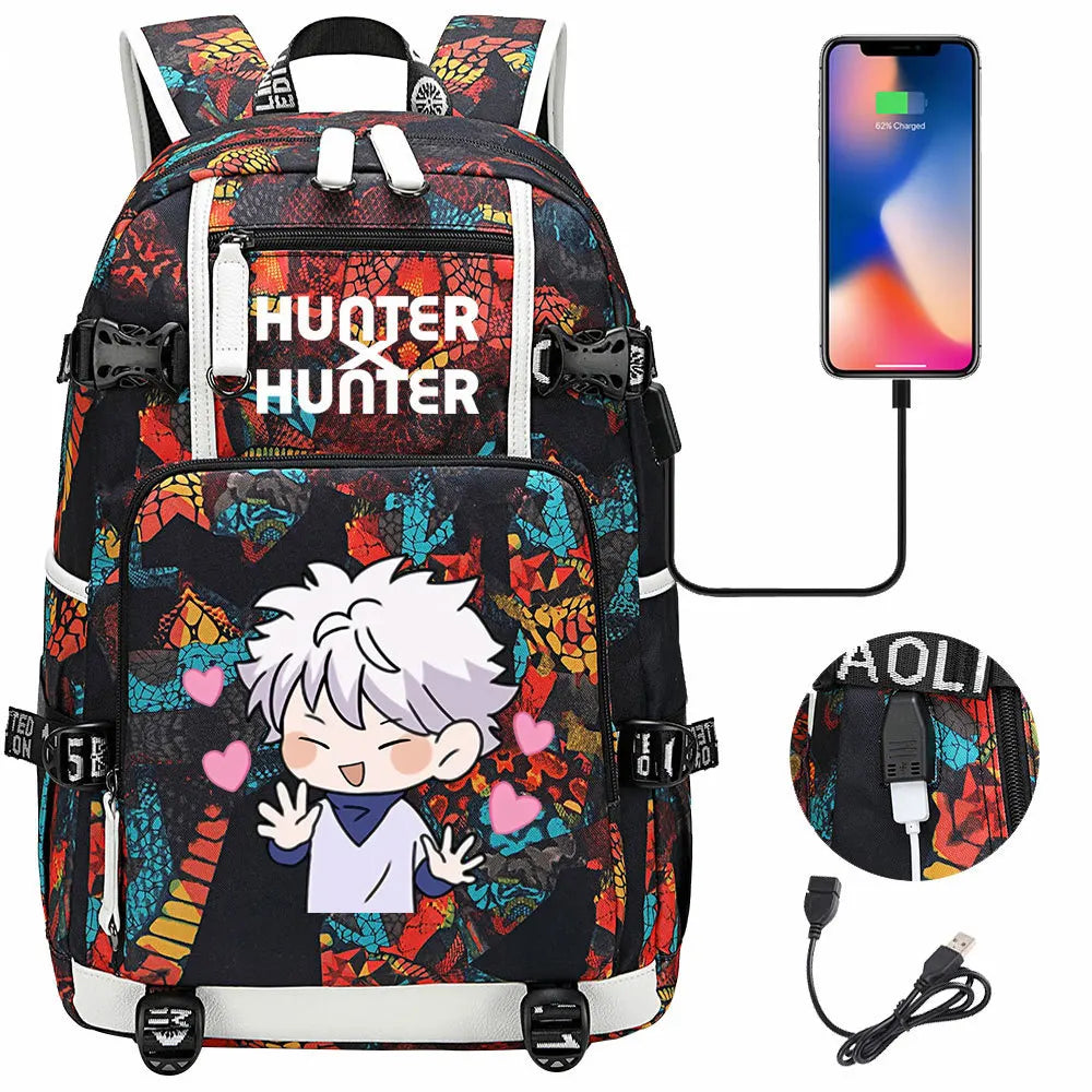 Anime USB Boy Girl Kid School Book Bags Large Capacity Teenagers Student Schoolbags Women Men Laptop Backpack Hunter×Hunter
