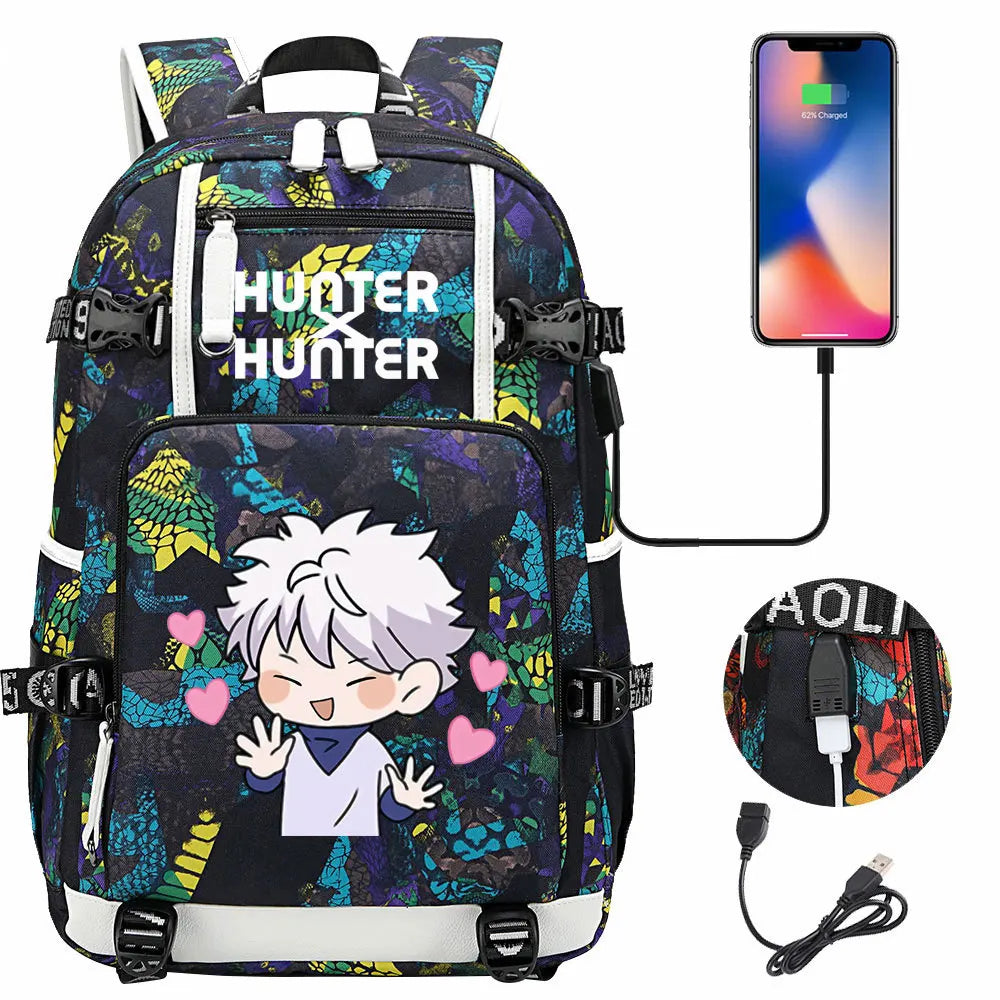 Anime USB Boy Girl Kid School Book Bags Large Capacity Teenagers Student Schoolbags Women Men Laptop Backpack Hunter×Hunter