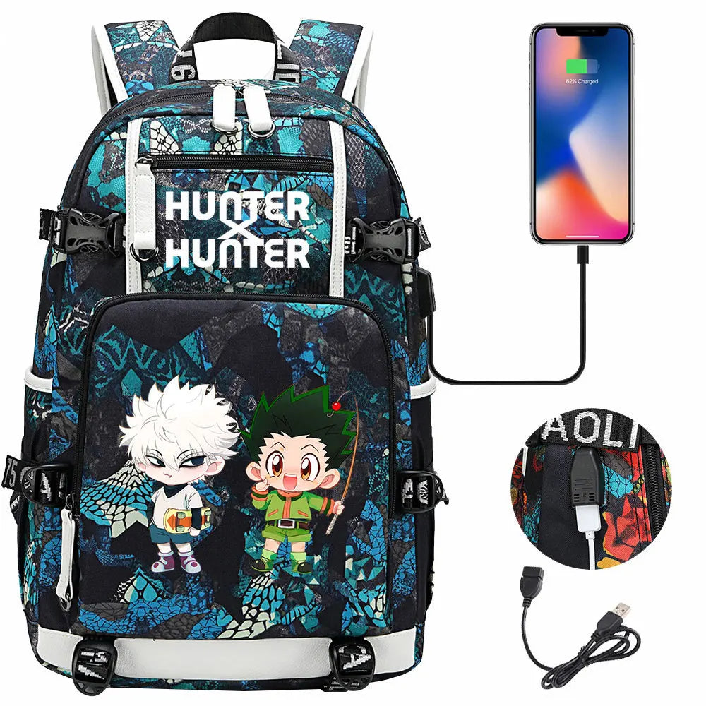 Anime USB Boy Girl Kid School Book Bags Large Capacity Teenagers Student Schoolbags Women Men Laptop Backpack Hunter×Hunter