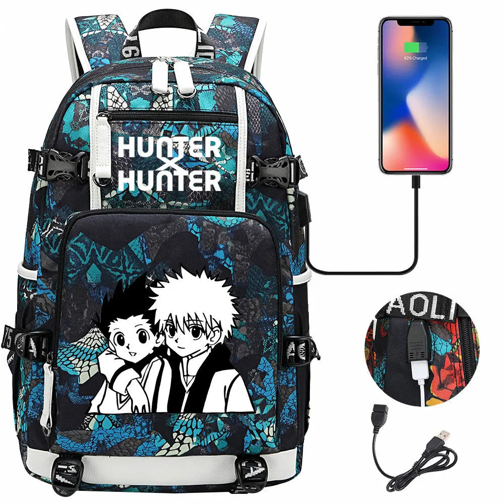 Anime USB Boy Girl Kid School Book Bags Large Capacity Teenagers Student Schoolbags Women Men Laptop Backpack Hunter×Hunter