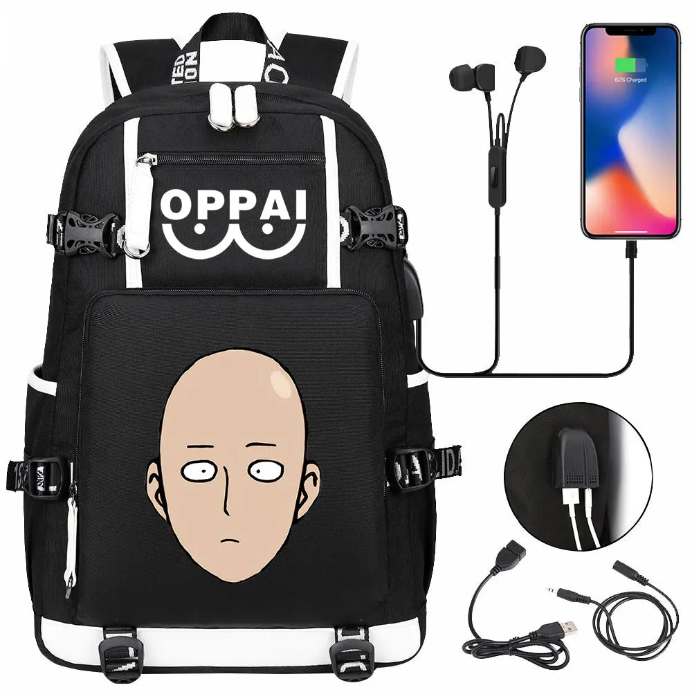 Anime USB Large Capacity Teenagers Schoolbags Women Men One Punch Man Laptop Travel Backpack Girls Boys Kids School Book Bags
