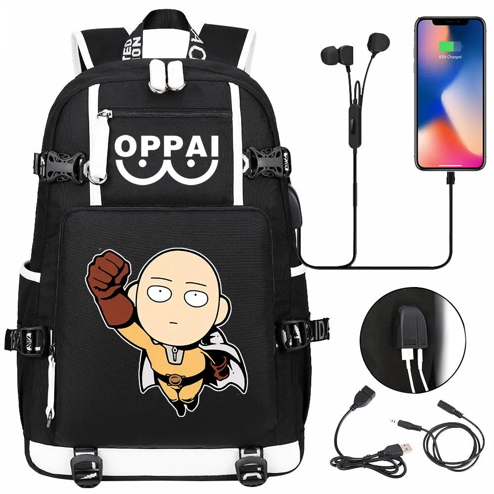 Anime USB Large Capacity Teenagers Schoolbags Women Men One Punch Man Laptop Travel Backpack Girls Boys Kids School Book Bags