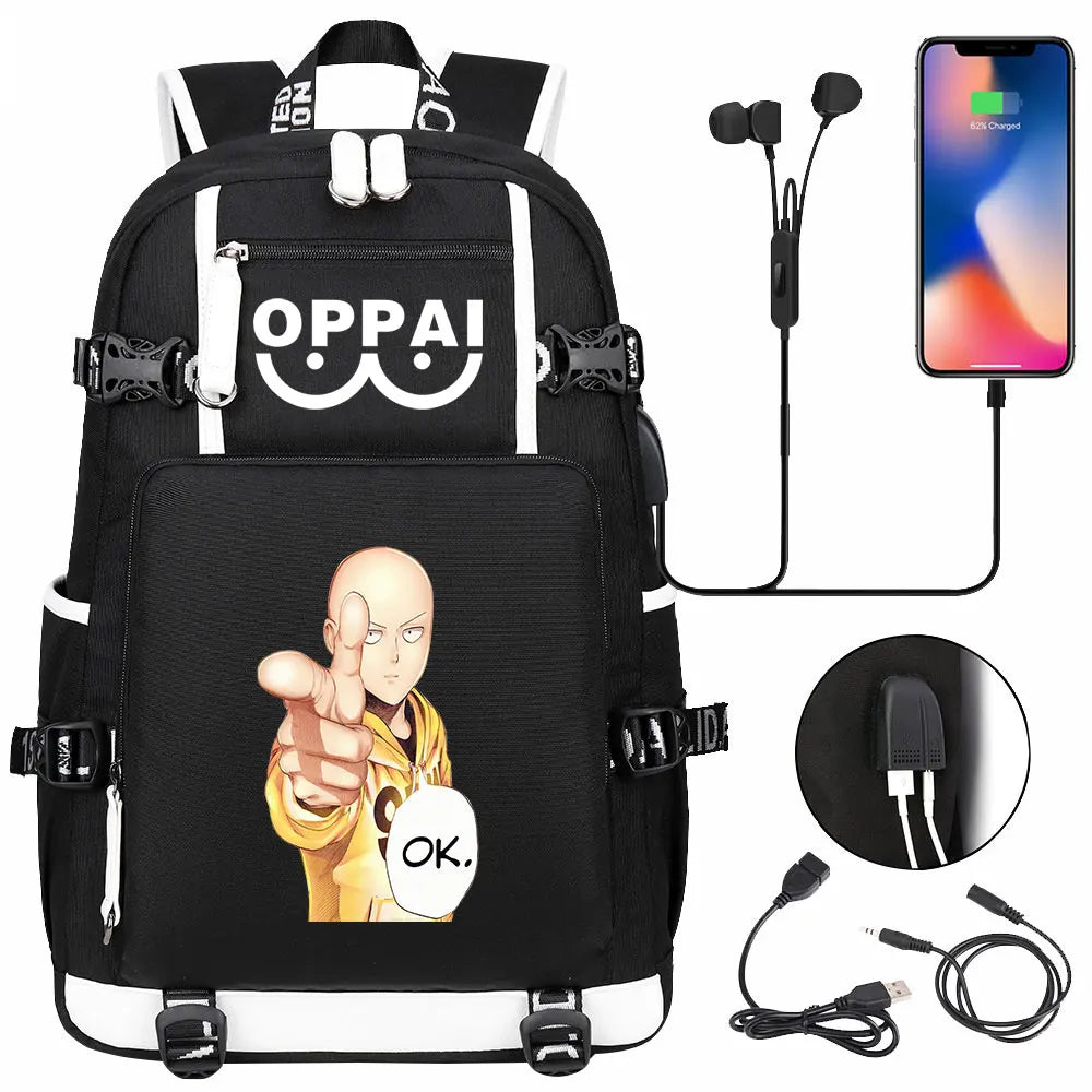 Anime USB Large Capacity Teenagers Schoolbags Women Men One Punch Man Laptop Travel Backpack Girls Boys Kids School Book Bags