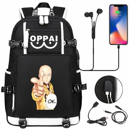 Anime USB Large Capacity Teenagers Schoolbags Women Men One Punch Man Laptop Travel Backpack Girls Boys Kids School Book Bags