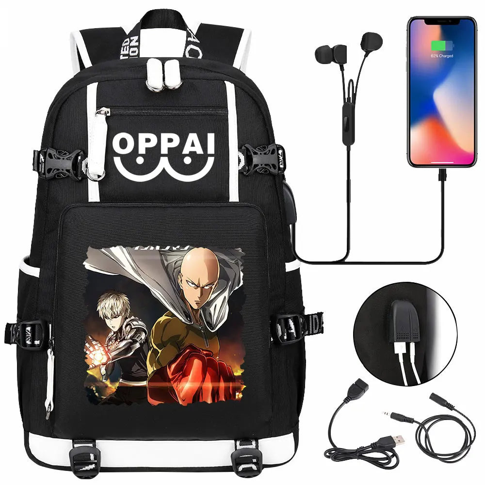 Anime USB Large Capacity Teenagers Schoolbags Women Men One Punch Man Laptop Travel Backpack Girls Boys Kids School Book Bags