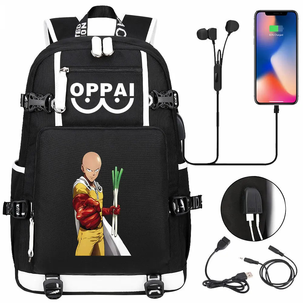 Anime USB Large Capacity Teenagers Schoolbags Women Men One Punch Man Laptop Travel Backpack Girls Boys Kids School Book Bags