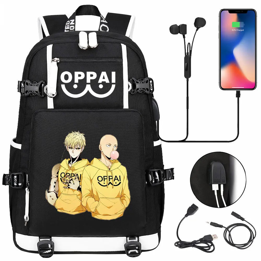 Anime USB Large Capacity Teenagers Schoolbags Women Men One Punch Man Laptop Travel Backpack Girls Boys Kids School Book Bags