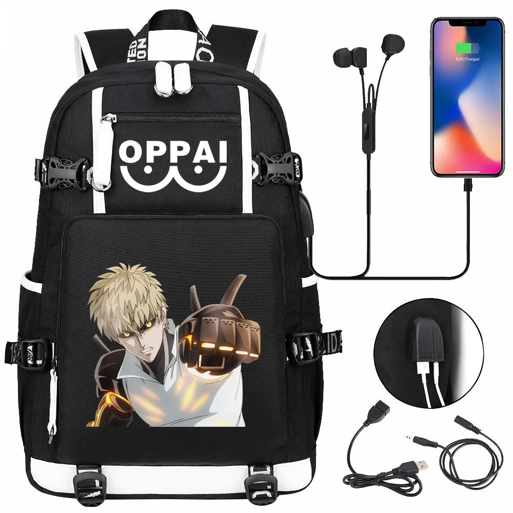 Anime USB Large Capacity Teenagers Schoolbags Women Men One Punch Man Laptop Travel Backpack Girls Boys Kids School Book Bags