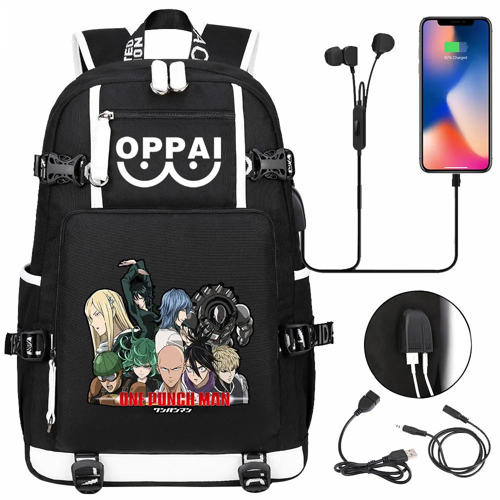 Anime USB Large Capacity Teenagers Schoolbags Women Men One Punch Man Laptop Travel Backpack Girls Boys Kids School Book Bags