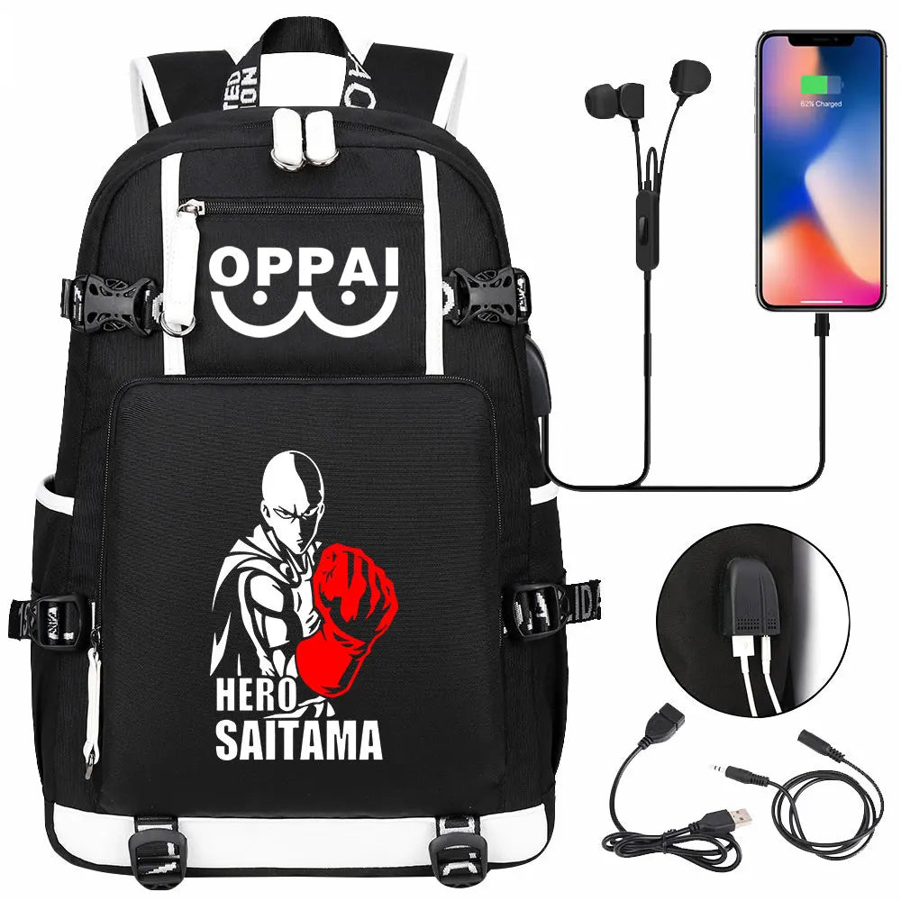 Anime USB Large Capacity Teenagers Schoolbags Women Men One Punch Man Laptop Travel Backpack Girls Boys Kids School Book Bags