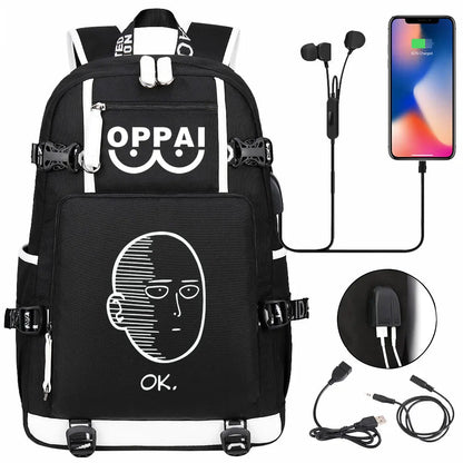 Anime USB Large Capacity Teenagers Schoolbags Women Men One Punch Man Laptop Travel Backpack Girls Boys Kids School Book Bags