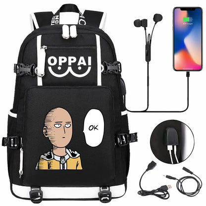 Anime USB Large Capacity Teenagers Schoolbags Women Men One Punch Man Laptop Travel Backpack Girls Boys Kids School Book Bags