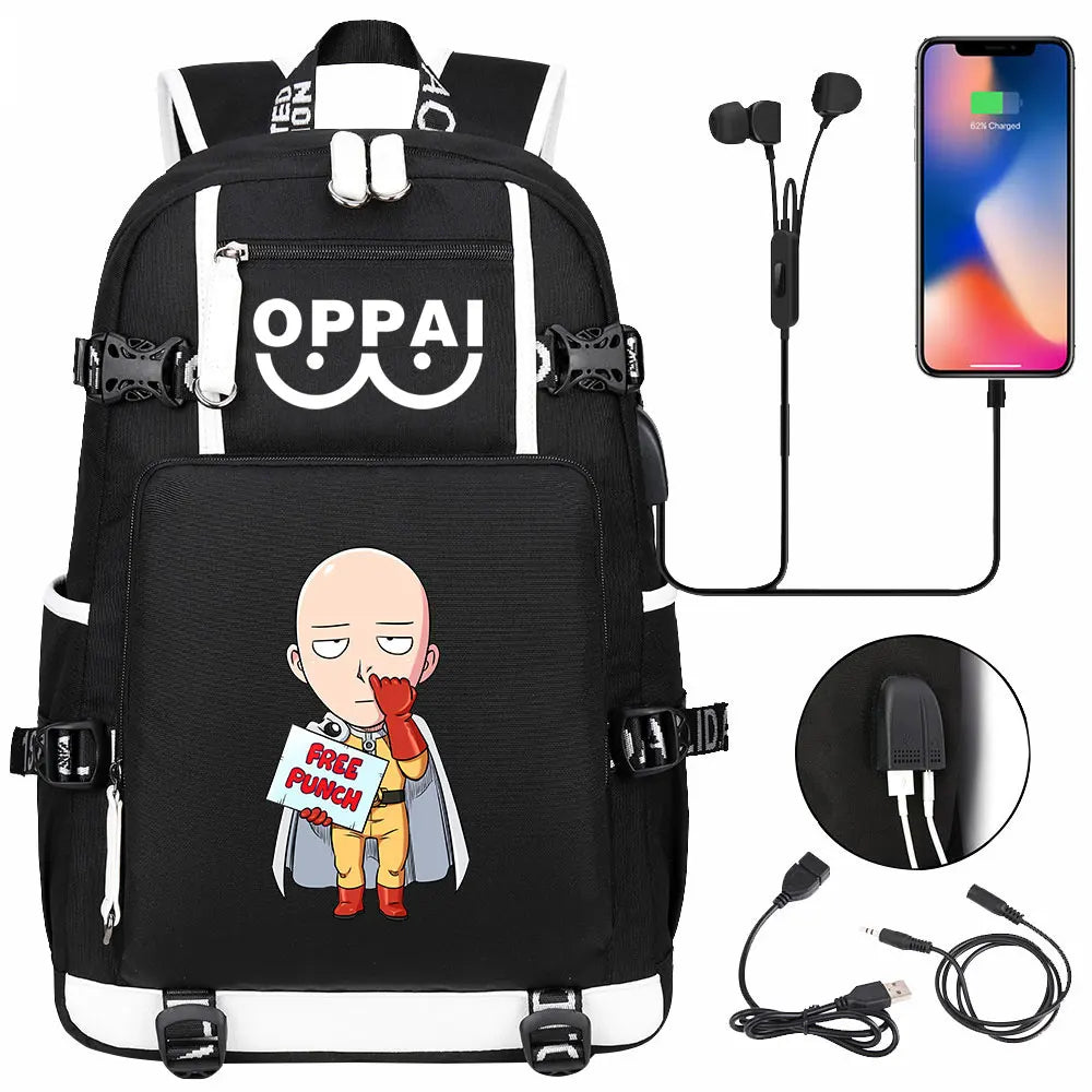 Anime USB Large Capacity Teenagers Schoolbags Women Men One Punch Man Laptop Travel Backpack Girls Boys Kids School Book Bags