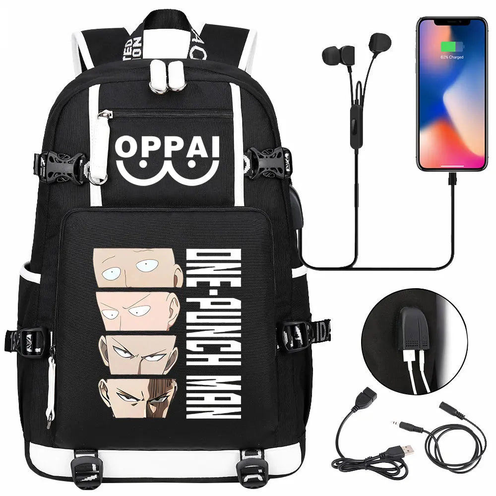 Anime USB Large Capacity Teenagers Schoolbags Women Men One Punch Man Laptop Travel Backpack Girls Boys Kids School Book Bags