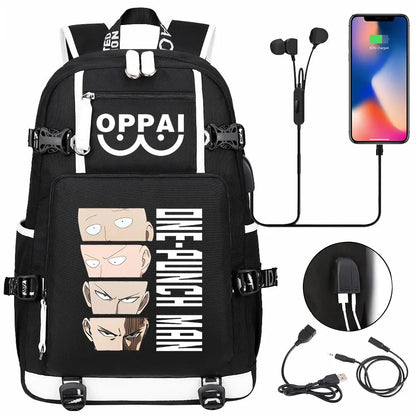 Anime USB Large Capacity Teenagers Schoolbags Women Men One Punch Man Laptop Travel Backpack Girls Boys Kids School Book Bags