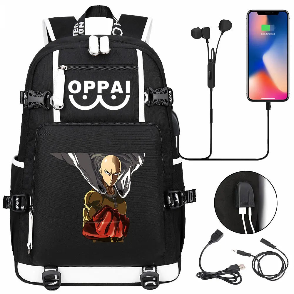 Anime USB Large Capacity Teenagers Schoolbags Women Men One Punch Man Laptop Travel Backpack Girls Boys Kids School Book Bags