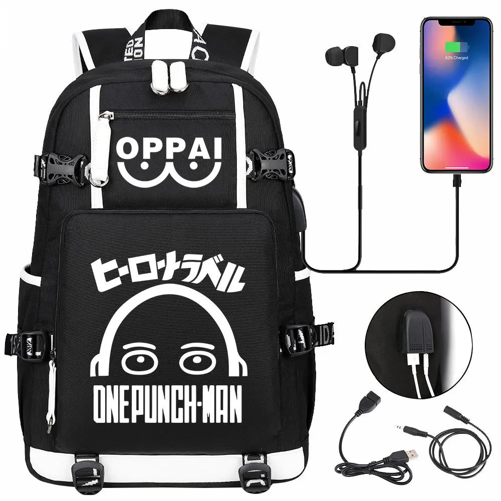 Anime USB Large Capacity Teenagers Schoolbags Women Men One Punch Man Laptop Travel Backpack Girls Boys Kids School Book Bags