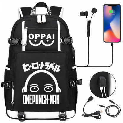 Anime USB Large Capacity Teenagers Schoolbags Women Men One Punch Man Laptop Travel Backpack Girls Boys Kids School Book Bags