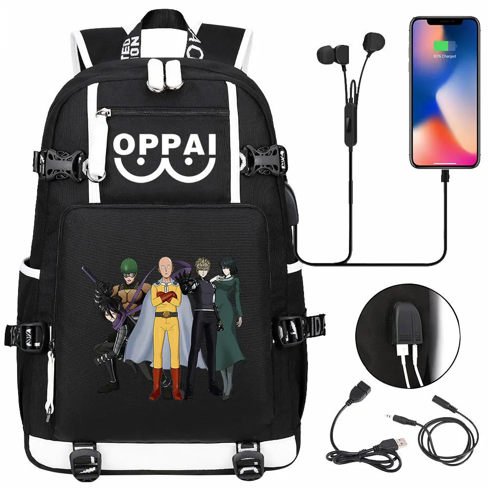 Anime USB Large Capacity Teenagers Schoolbags Women Men One Punch Man Laptop Travel Backpack Girls Boys Kids School Book Bags