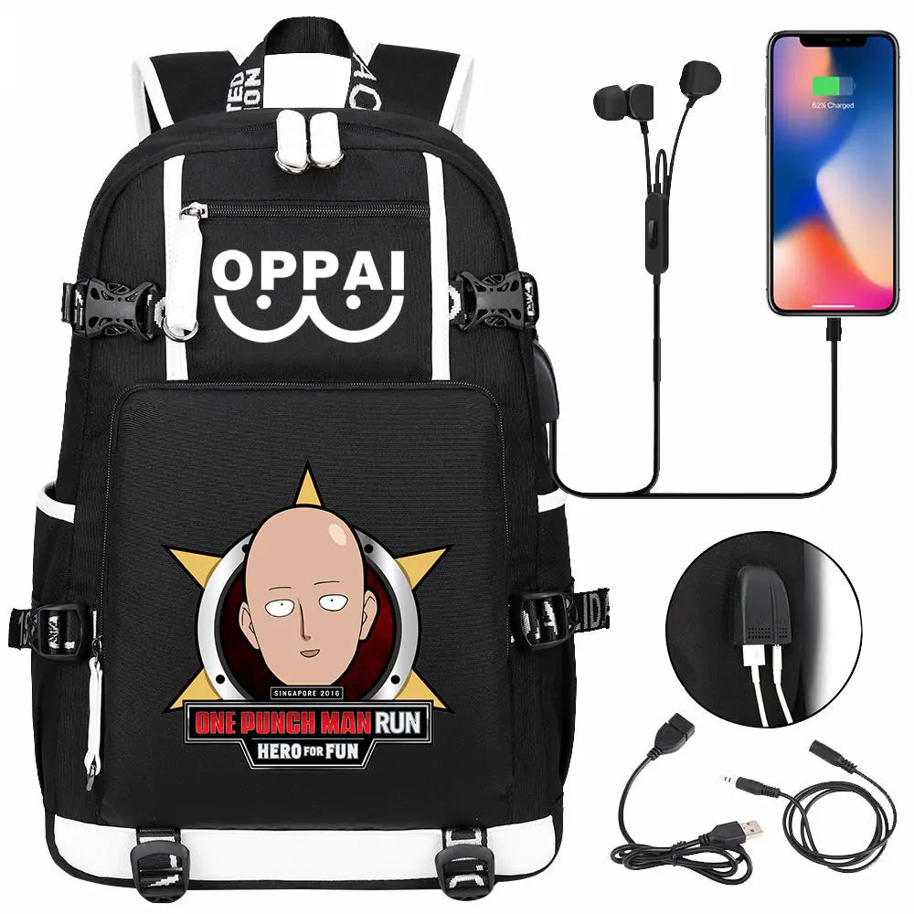 Anime USB Large Capacity Teenagers Schoolbags Women Men One Punch Man Laptop Travel Backpack Girls Boys Kids School Book Bags