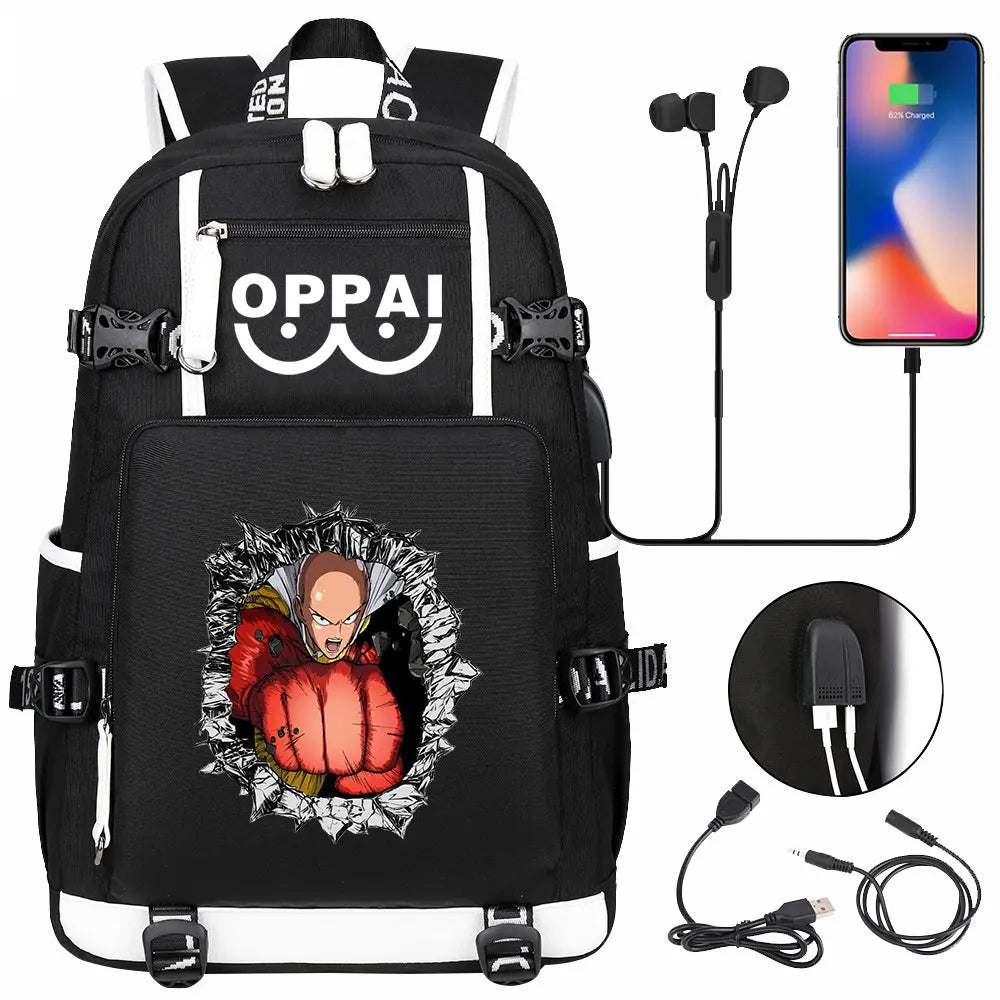 Anime USB Large Capacity Teenagers Schoolbags Women Men One Punch Man Laptop Travel Backpack Girls Boys Kids School Book Bags