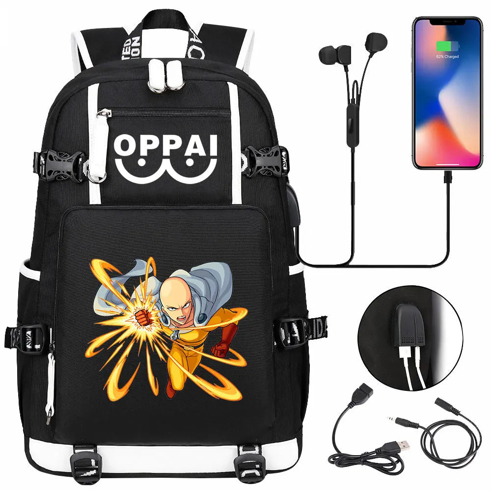 Anime USB Large Capacity Teenagers Schoolbags Women Men One Punch Man Laptop Travel Backpack Girls Boys Kids School Book Bags