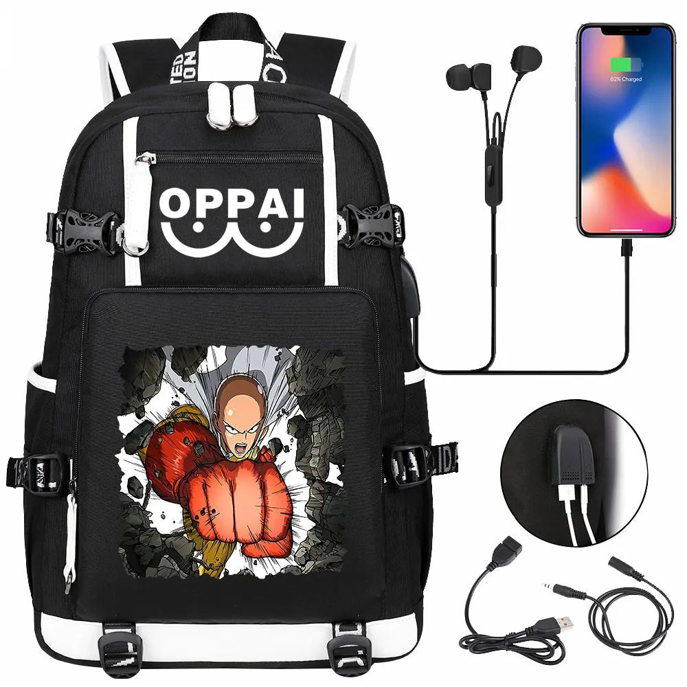 Anime USB Large Capacity Teenagers Schoolbags Women Men One Punch Man Laptop Travel Backpack Girls Boys Kids School Book Bags